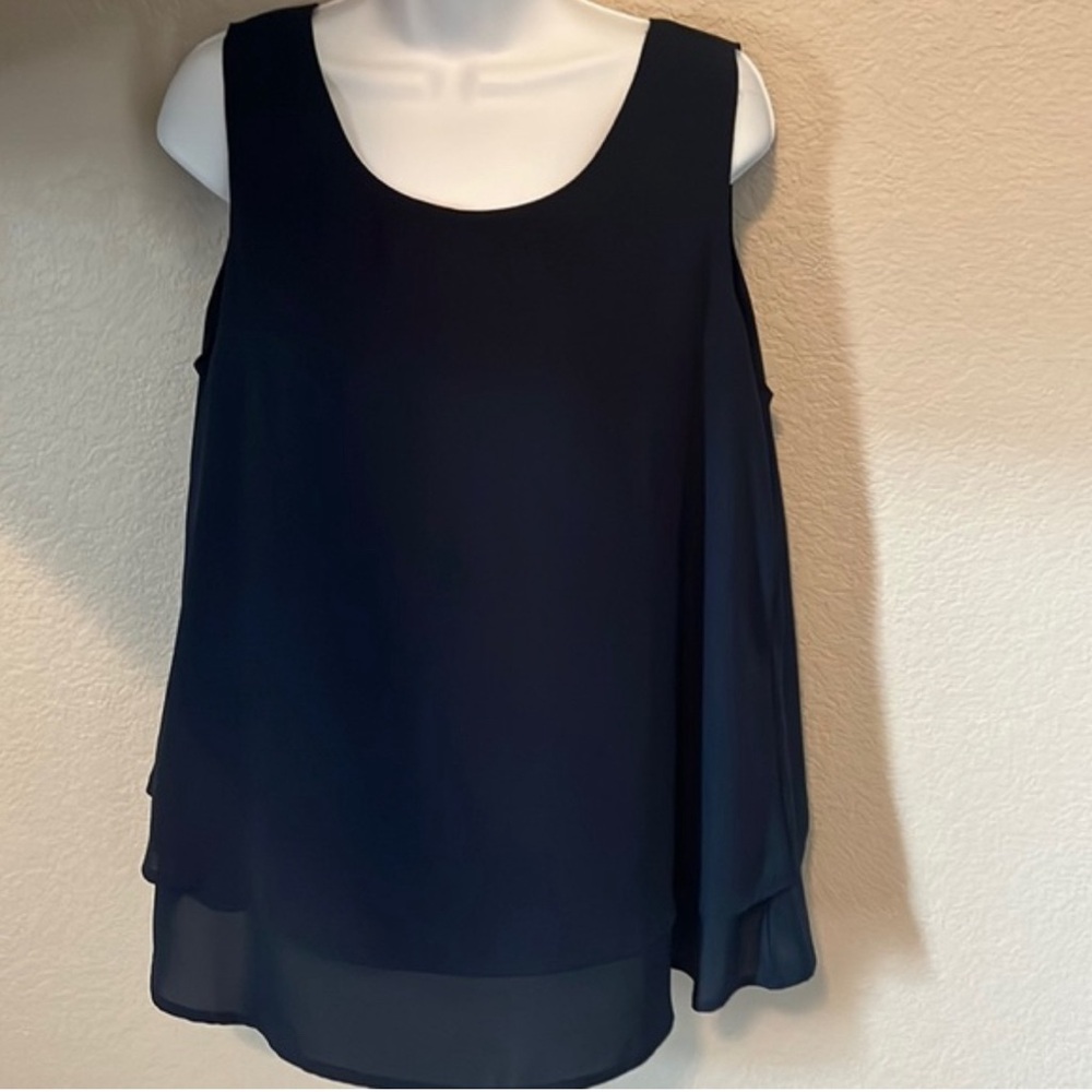 Ann Taylor Navy chiffon double layer sleeveless tank